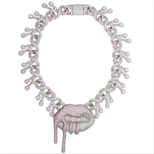 Collar Unisex con Cadena Cubana de Miami, Chapado en Oro Rosa de 14k, con Dije de Lágrima y Diamante Natural, Certificado por IGI - Product Image 1