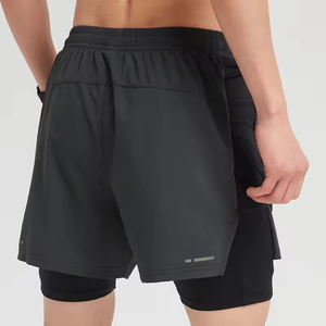 Séchage rapide entraînement Jogging Gym Fitness Sport confort taille élastique Double couche solide court athlétique hommes Shorts de course pour hommes - Product Image 5