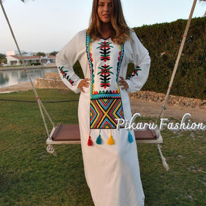 ชุดเดรสปักลายแขนยาว,ชุดเดรสเข้ารูปทันสมัยปักลายโบฮีเมียนเก๋ไก๋ทันสมัยพร้อมพู่ - Product Image 2