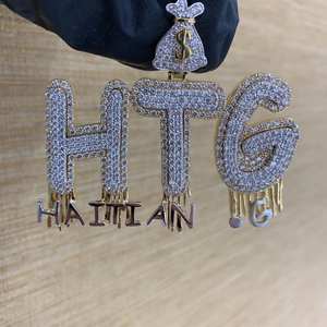 Pendentif couronne en diamant taille 3 carats en argent sterling plaqué or jaune 14 carats, initiale classique pour fête d'enfants, IGI - Product Image 1