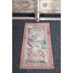Vintage 1.9x3.37 ft Rug, Small Turkish Rug, <b>Red</b> Patchwork <b>Wool</b> Rug - Product Image 1