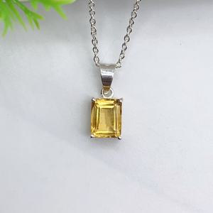 Collier pendentif en citrine taille émeraude, argent sterling 925, bijoux faits à la main, cadeau de haute qualité pour enfants, pierre de naissance de novembre - Product Image 6