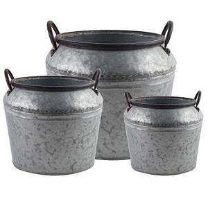 Qualité Supérieure Différentes Tailles Couleur Grise Planteur en Métal en Forme de Boîte de Conserve de Fournisseur Indien LOT de 3 Planteurs Galvanisés Intérieurs et Extérieurs - Product Image 1