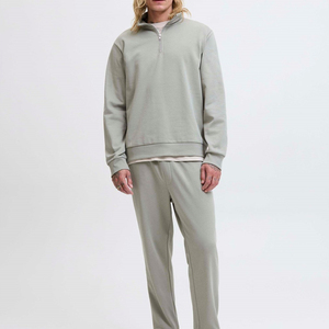 Conjunto de chándal liso gris claro con cremallera, ropa de invierno de lana suave, sudadera cálida unisex y pantalones de Jogger, informales y cómodos - Product Image 1