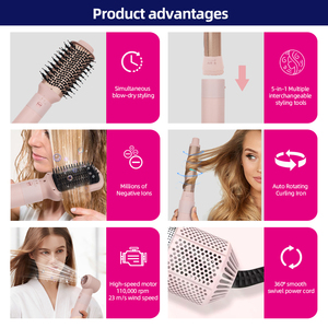 Ensemble de brosses sèche-<span class=keywords><strong>cheveux</strong></span> ioniques 5-en-1 EFA DB5289 avec boucleur automatique, brosses ovales et plats, 3 vitesses et 3 températures pour le coiffage - Product Image 5