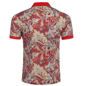 Polo de Rendimiento para Hombre |   Estampado de Paisley Ornamentado Rojo y Dorado para Sublimación |   Camiseta Deportiva de Lujo Transpirable y Absorbente de Humedad - Product Image 3
