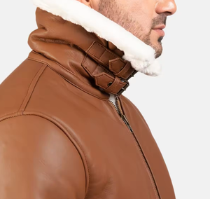 Blouson aviateur en sherpa pour homme personnalisable, en cuir véritable, doublure en fausse fourrure de mouton, respirant, coupe-vent, fermeture éclair, col à boucle - Product Image 3