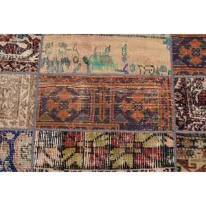 Tapis en laine beige bohème écoresponsable fait main 2,1 x 5 pieds, design patchwork classique turc à poils moyens pour salle à manger, en latex - Product Image 5