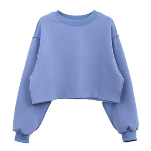 Dropped Shoulders Ribbed Trim 330 Gsm <b>Women's</b> Sweatshirt <b>Fleece</b> Blank Crop <b>Top</b> Pullover Sweatshirt <b>Women</b> Hoodies - Product Image 6