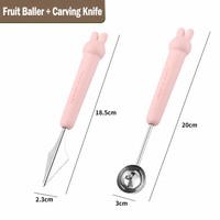 Roze 304 roestvrijstalen fruitschep en snijmesset met konijnenhandvat, fruitverdeler, keukengereedschap