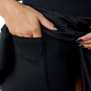 Falda negra de cintura alta para mujer, de poliéster 100% Jersey, malla forrada de compresión de punto, pantalón corto forrado de cuero transpirable - Product Image 6