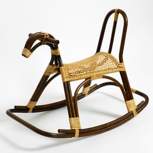Cheval en bois à bascule rétro brun blanc chevaux à bascule en rotin naturel pour petits enfants monter sur des animaux jouet pour enfants - Product Image 2