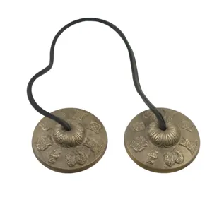 Buddhism Handmade Brass Finger Tingsha Bells With Gold Finishing Brass Metal Design For Customized Design Available