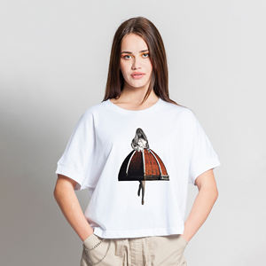 Camiseta de Lona con Estampado Digital, Corte Holgado, Ecológica, para Mujer, Tallas XS/SM, 'Miss Brunelleschi', 100% Algodón - Product Image 1