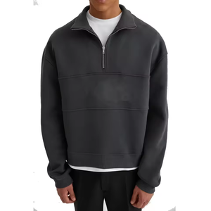 Sweat à capuche personnalisé en coton épais, sweat à capuche oversize en éponge française, sweat-shirt carré court, 14 fermetures éclair, demi-fermeture éclair en métal, sweat-shirt pour hommes - Product Image 5