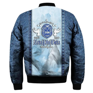 Chaqueta de Satén para Mujer Zeta Phi Beta, Azul Premium y Blanco, Ropa Griega de Hermandad, Bordado de Escudo ZPB 1920, Estilo Universitario - Product Image 2
