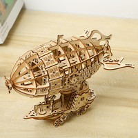 Dirigible de madera hecho a mano, modelo de montaje DIY, rompecabezas de madera 3D creativos para decoraciones de regalo de vacaciones