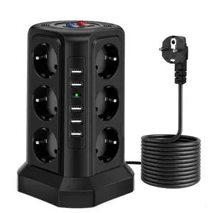 Smart European standard 3-layer 12-bit socket vertical British standard USB lightning protection plug-in board tower socket