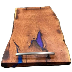 ถาดเสิร์ฟชาและน้ำผลไม้พร้อมที่จับโลหะถาดเสิร์ฟไม้อีพ็อกซี่ทำด้วยมือสำหรับร้านอาหารเช้า - Product Image 1