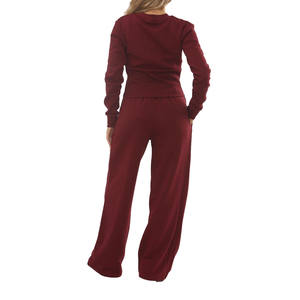 Ensemble de survêtement pour femme avec fermeture éclair intégrale, haut en tricot doux à manches longues, pantalon à jambes larges, production en gros, étiquette privée - Product Image 3
