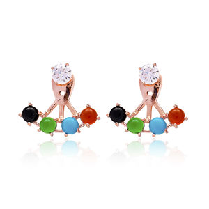 Colorido diseño de piedra CZ forma redonda chaquetas de oreja mujer pendientes turco hecho a mano 925 joyería de plata esterlina - Product Image 1