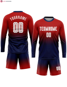 ชุดเสื้อฟุตบอลแขนยาวพิมพ์ลายชุดผ้า100% โพลีเอสเตอร์สีแดงขาวดำแฟชั่นสีจาง - Product Image 1