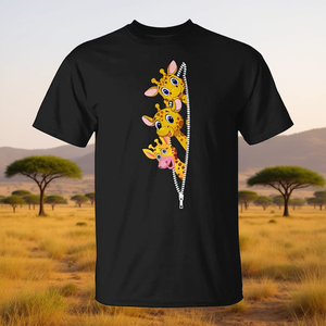 Giraffe Graphic Cute Animal Lover T-<b>Shirt</b> Black <b>Zip</b> Design - Product Image 3