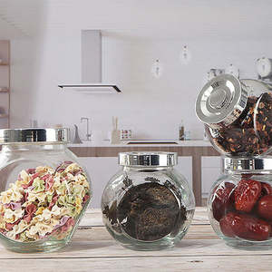 Pot en verre transparent de luxe pour le stockage dans la cuisine, pot plat scellé pour aliments, thé, collations, bonbons, emballage - Product Image 6