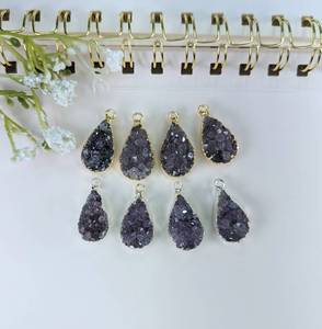 Colgante de amatista en forma de lágrima, joyería de cristal Natural chapada en oro de 14K de Plata de Ley 925 galvanizada para mujer - Product Image 6