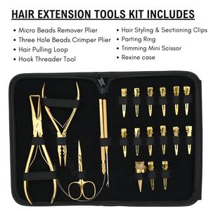 Kit d'outils professionnel pour extensions de cheveux comprenant des boucles de fil, des pinces à sertir, des pinces à micro-perles, des pinces à ouvrir les micro-perles, des doigts séparateurs de cheveux et des pinces - Product Image 2