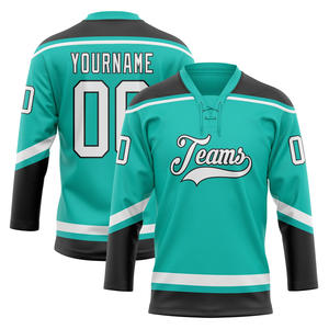Camisetas de equipo de hockey sobre hielo de gama alta Aqua Color adulto proveedor de uniformes personalizados transpirable Jersey personalizado - Product Image 4