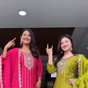 เสื้อใส่ในงานเทศกาลผ้าไหมลายปักลายและพาลาซโซด้วยการปักลายลูกไม้เรียงตามลำดับ - Product Image 3