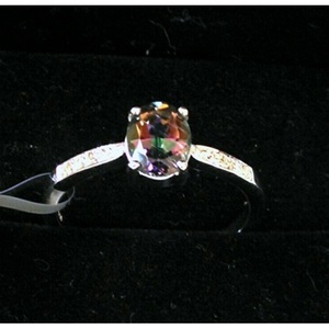 Shah Gems Women's Natural Mystic Quartz <b>Ring</b> 925 Sterling <b>Silver</b> <b>Emerald</b> Cut Garnet Rhodium Plated for Engagement - Product Image 1