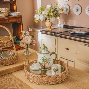 Eco Friendly Round Handwoven Rattan Serving Tray <b>with</b> <b>Handles</b> Handmade <b>Wicker</b> <b>Basket</b> for Home Hotel Kitchen Decoration - Product Image 3