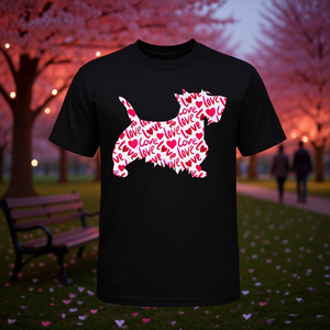 T-shirt unisexe noir pour adulte, col rond, manches courtes, impression numérique, Scottie Scottish Terrier Heart Dog, Saint-Valentin - Product Image 3