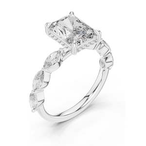 Anillo de compromiso con diamante de laboratorio de corte radiante de 3.7 CT con piedras laterales marquesa, claridad VVS-VS EF, oro de 18K, 14K, 10K y plata 925 - Product Image 3