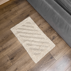 Softa Beige Striped Recycled Cotton <b>Rug</b> Handwoven Bathroom Floor Mat 45x75 cm - Product Image 3