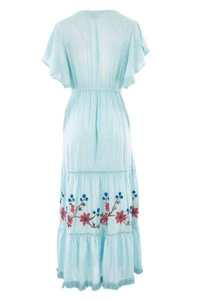 Dernière robe longue et élégante de luxe pour femmes avec volant, manches courtes, taille naturelle tissée écologique - Product Image 5