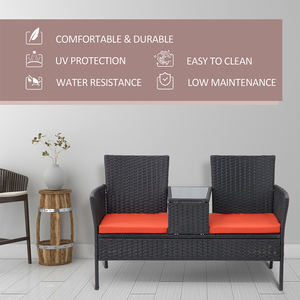 <span class=keywords><strong>Causeuse</strong></span> d'extérieur 2 places en osier avec table de conversation en rotin et coussin amovible pour salle à manger ou cour - Product Image 2