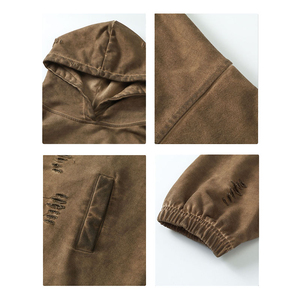 Haute qualité hommes unisexe pull imprimé en détresse brodé soleil fané Vintage acide lavage à capuche soleil fané hiver plaine teint - Product Image 3