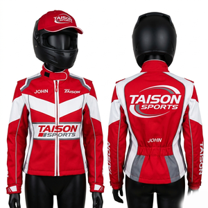 Veste de karting en polyester et élasthanne premium 320 GSM, design à panneaux contrastés rouge et blanc, tissu respirant, impression par sublimation personnalisée du logo. - Product Image 1