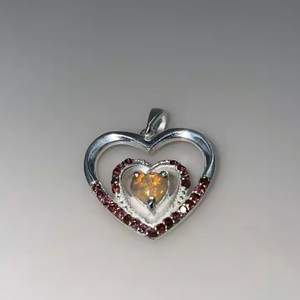 Colgante Vintage de Plata de Ley 925 Chapado en diamante ópalo Natural granate corazón símbolo cristiano Multi-fuego encantos de moda latón - Product Image 1