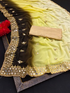 Cermin Pakaian Pesta Kerja <span class=keywords><strong>Saree</strong></span> Tradisional dengan Bordir Kerja Renda Perbatasan Blus