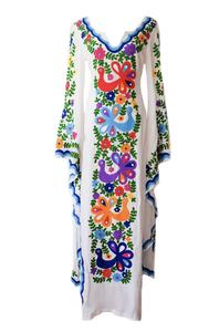 Ropa de mujer de alta calidad de talla grande TRADICIONAL MEXICANO bordado blanco invierno manga larga señoras mariposa manga Maxi - Product Image 4