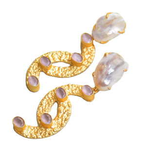 Boucles d'oreilles pendantes en laiton en gros, perles en pierre semi-précieuse naturelle, finition plaquée or 18 carats, hypoallergéniques, port sécurisé, en vrac - Product Image 2