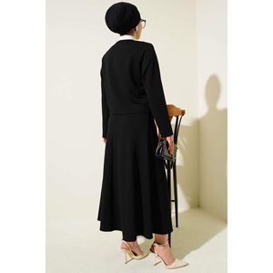 กระโปรงแจ็กเก็ตแบบผูกเชือกด้านหน้าชุด2ชิ้นสีดำ - Product Image 4