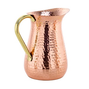Jarra de Agua de Cobre Martillado, Recién Llegada, Jarra Decorativa de Vidrio y Metal para Mesa con Asa de Latón para Hogar y Hotel - Product Image 1