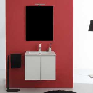 Mueble de Baño Suspendido en Pared Koricini Italy de 60 cm con 2 Puertas Blancas, Lavabo Bali de 60x80 cm y Espejo - Product Image 2