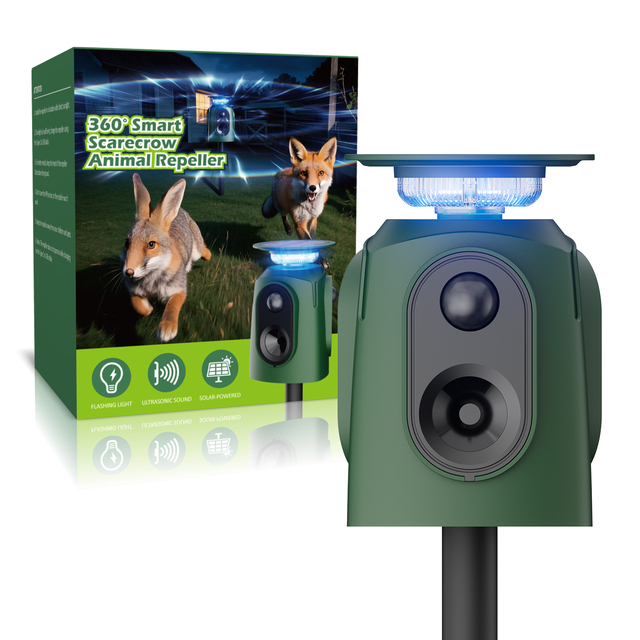 Upgraded Solar Animal Repeller Ultrasonic Deer Repellent Devices with Motion Sensor and 360° Animal Repellent Outdoor