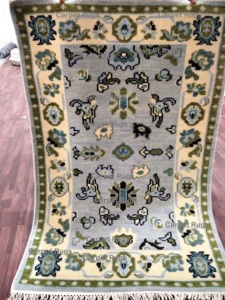 Tapis Vintage 3x5 Vert Déesse Oushak Realm Tapis noué à la main Luxueux Salon Sol avec Belle Prière Design - Product Image 6